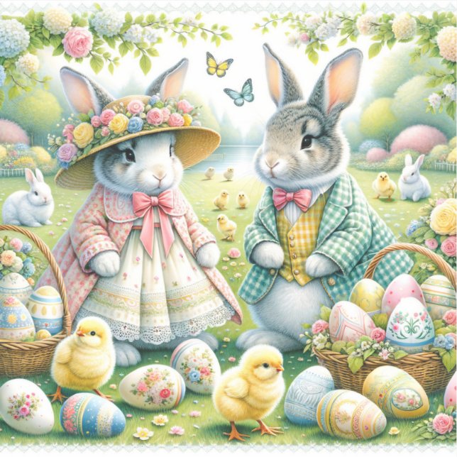 Easter Bunnies Wearing Their Sunday Best Clothes Sticker (Front)