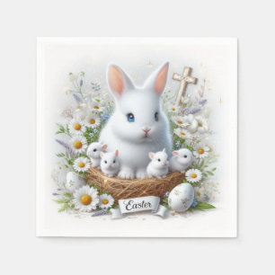 Easter Bunnies with Babies, Eggs, Daisies Napkins