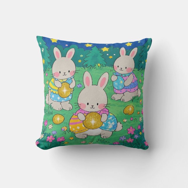 Easter Bunnies with Easter Eggs  Throw Pillow (Front)