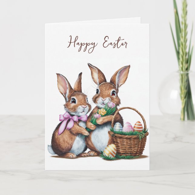 Easter Bunnies With Eggs Card (Front)