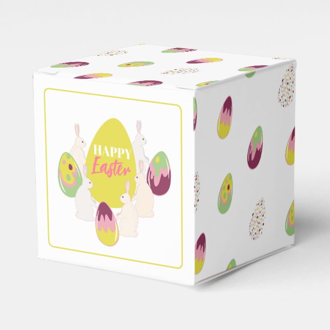 Easter bunnies with eggs. Favor Box (Front Side)