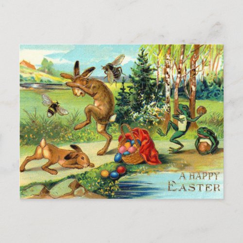 Easter Bunnies with Eggs Holiday Postcard