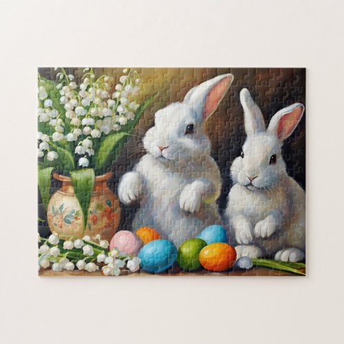 Easter Bunnies With Flowers Jigsaw Puzzle