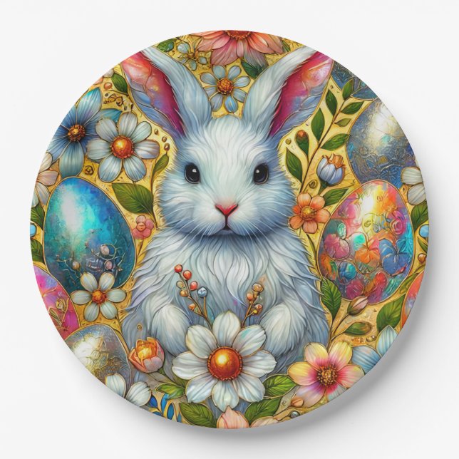 EASTER BUNNY 3D ~ Alcohol Inks ~  Paper Plates (Front)