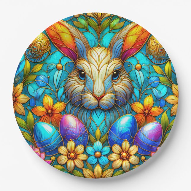 EASTER BUNNY 3D ~ Multicoloured ~  Paper Plates (Front)