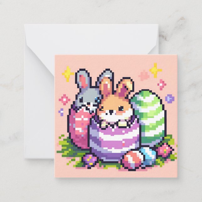 Easter bunny 8 bit pixel art note card (Front)