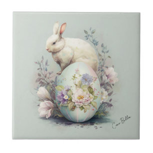 Easter Bunny amongst Blooms Ceramic Tile