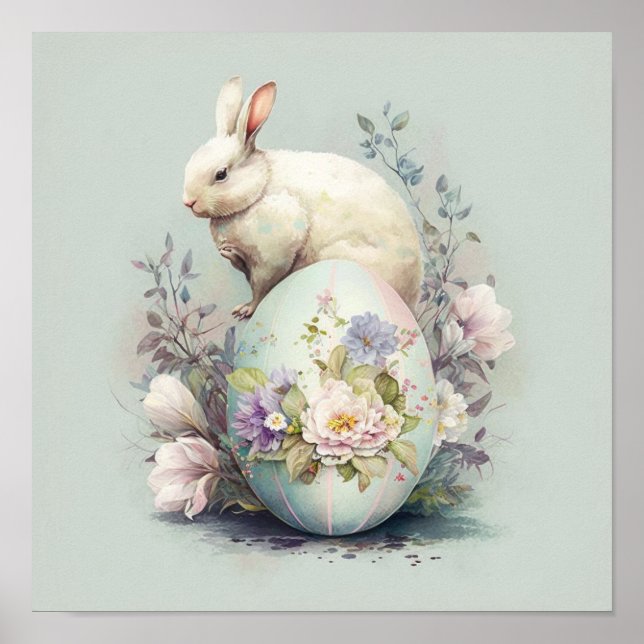 Easter Bunny amongst Blooms Poster (Front)