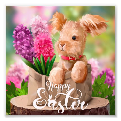Easter bunny and a bouquet of hyacinths	 photo print