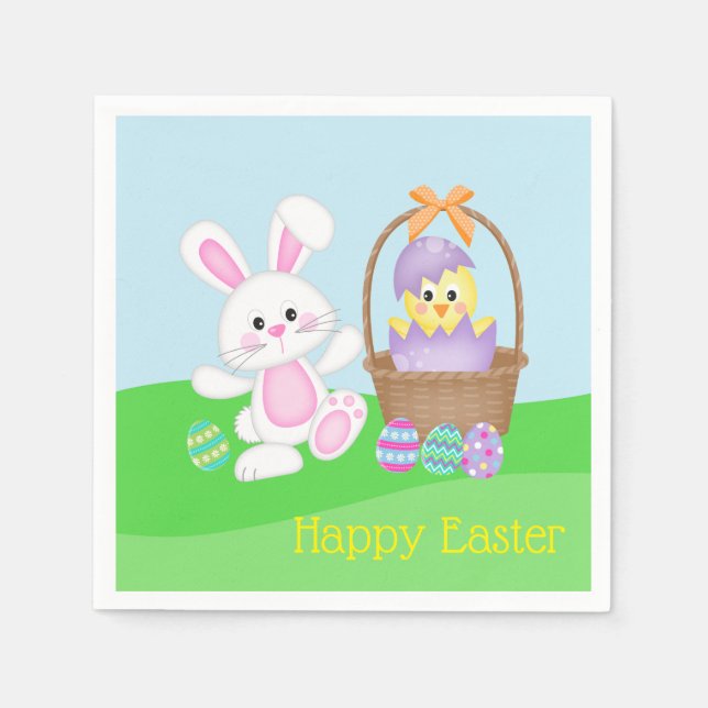 Easter Bunny And Baby Chick Napkins (Front)