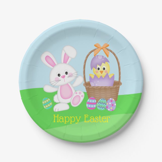 Easter Bunny And Baby Chick Paper Plates (Front)