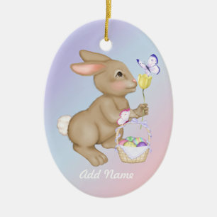 Easter Bunny and Basket Ceramic Ornament