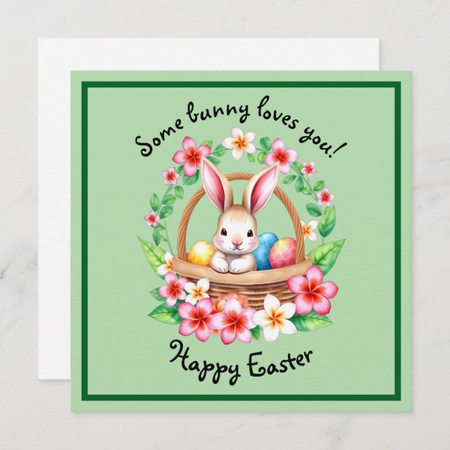 Easter bunny and basket of eggs holiday card (Front/Back)