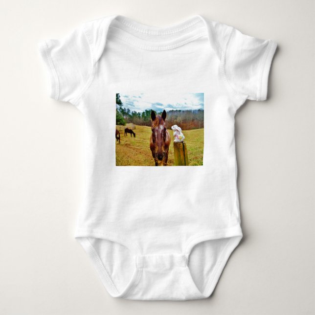 Easter Bunny and Brown horse Baby Bodysuit (Front)
