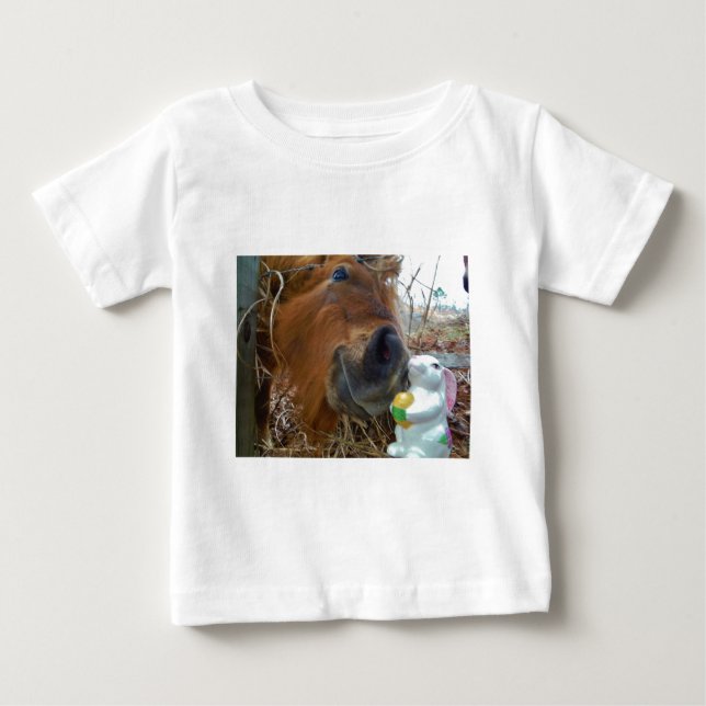 Easter Bunny and Brown horse Baby T-Shirt (Front)