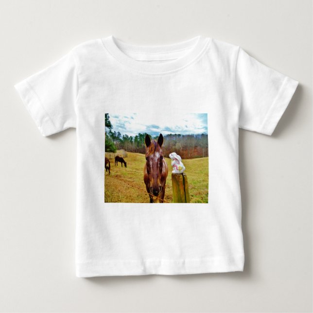 Easter Bunny and Brown horse Baby T-Shirt (Front)