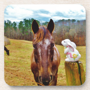 Easter Bunny and Brown horse Beverage Coaster