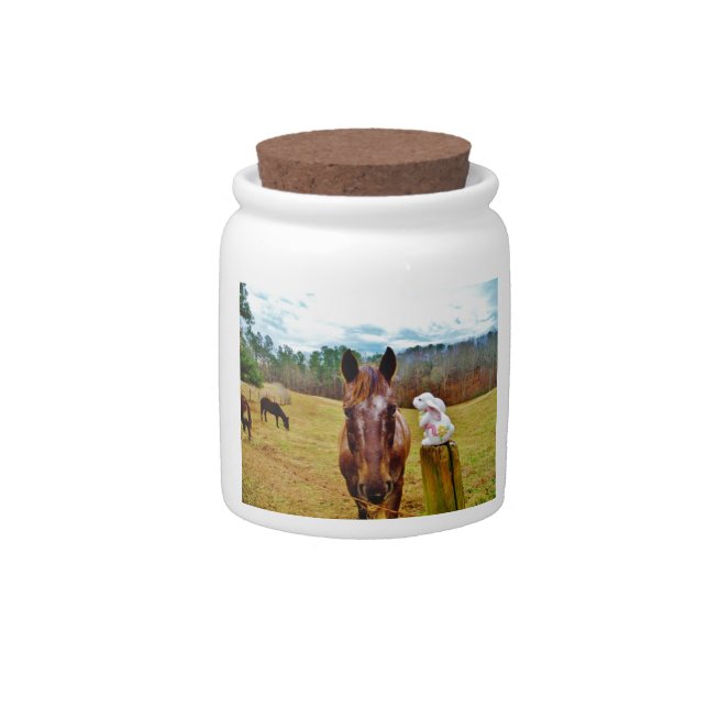 Easter Bunny and Brown horse Candy Jar (Front)