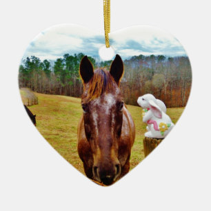 Easter Bunny and Brown horse Ceramic Ornament