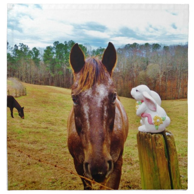 Easter Bunny and Brown horse Cloth Napkin (Front)