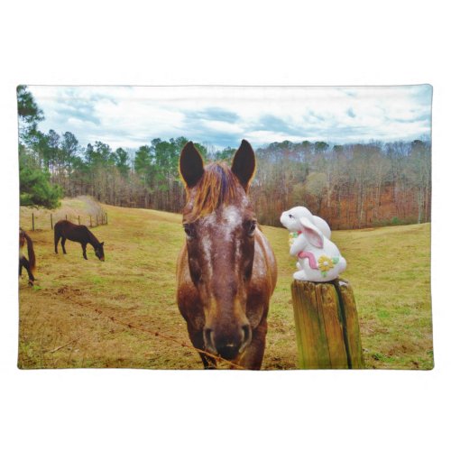 Easter Bunny and Brown horse Cloth Placemat