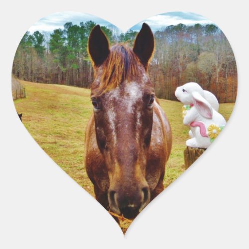 Easter Bunny and Brown horse Heart Sticker