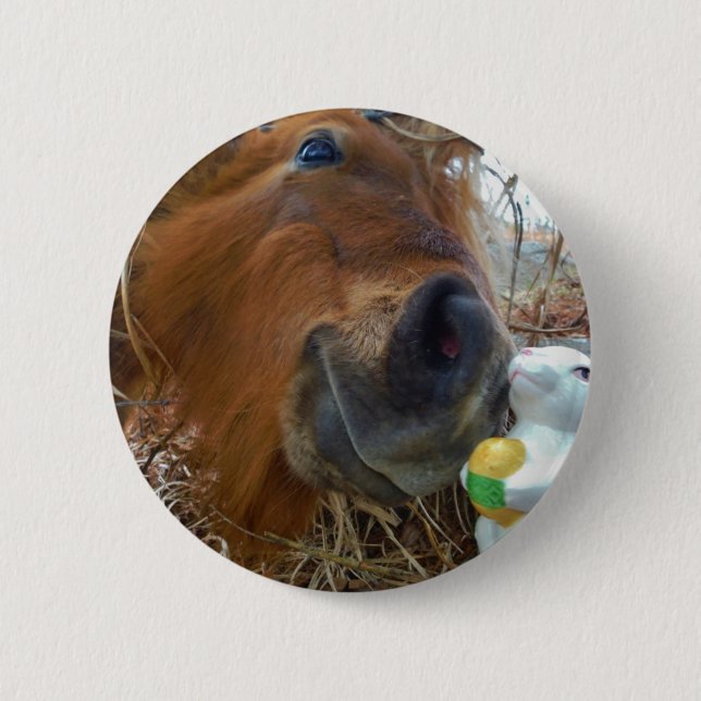 Easter Bunny and Brown horse Pinback Button (Front)