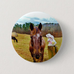 Easter Bunny and Brown horse Pinback Button