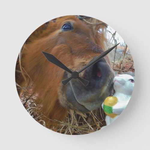 Easter Bunny and Brown horse Round Clock