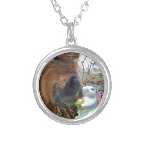 Easter Bunny and Brown horse Silver Plated Necklace