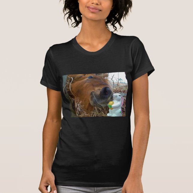 Easter Bunny and Brown horse T-Shirt (Front)