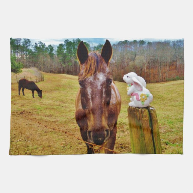 Easter Bunny and Brown horse Towel (Horizontal)