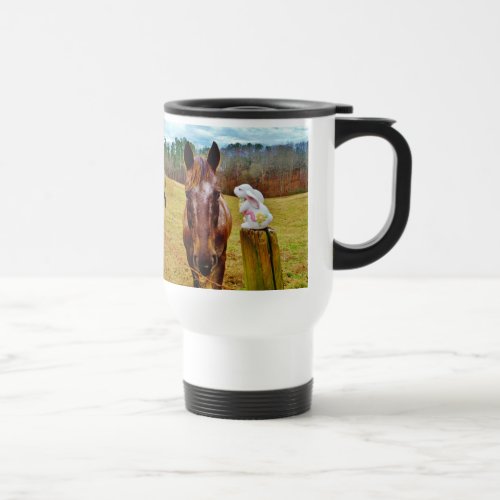 Easter Bunny and Brown horse Travel Mug