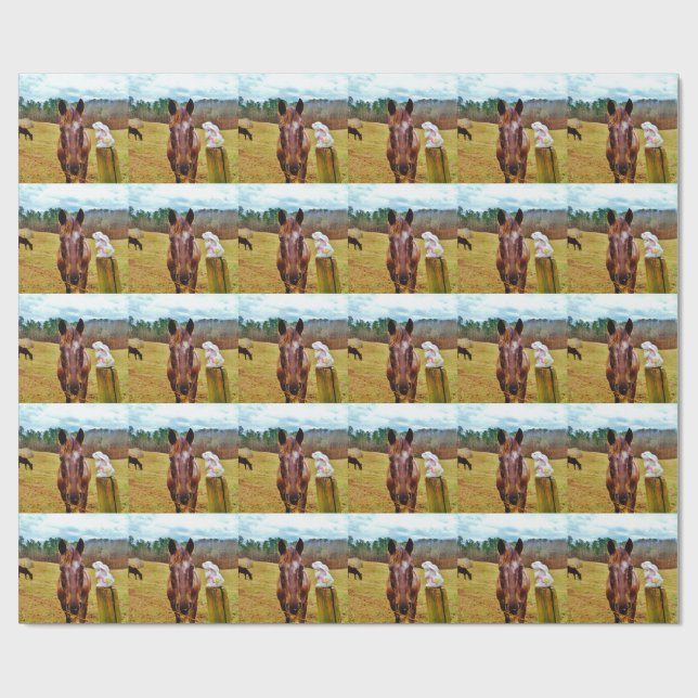 Easter Bunny and Brown horse Wrapping Paper (Flat)