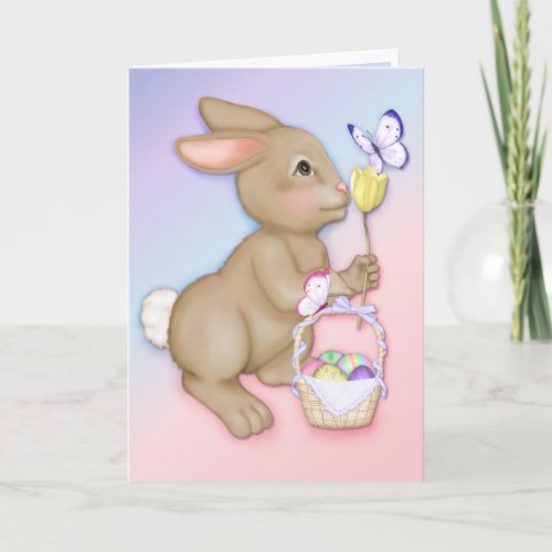 Easter Bunny and Butterfly Holiday Card