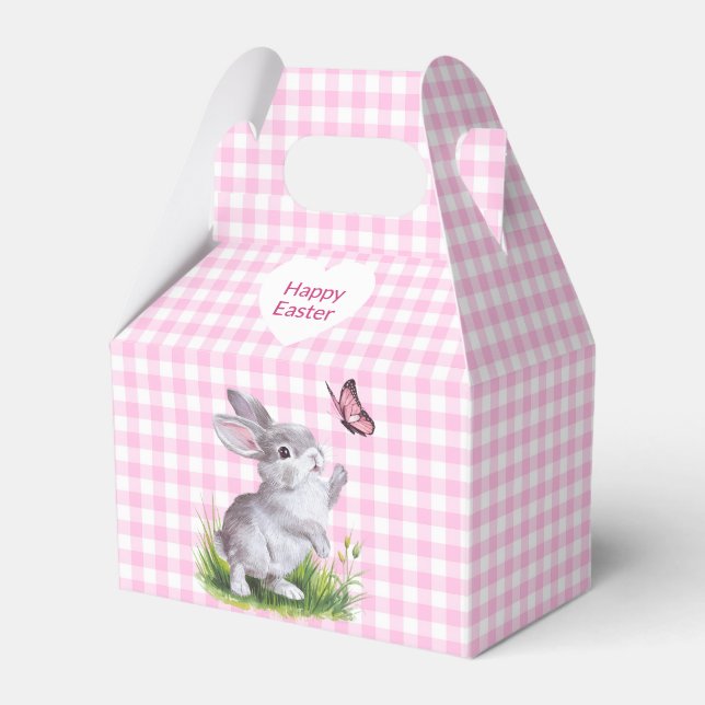 Easter Bunny and Butterfly On Gingham Favor Boxes (Front Side)