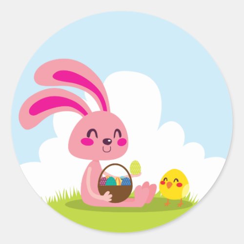 Easter Bunny and Chick Classic Round Sticker