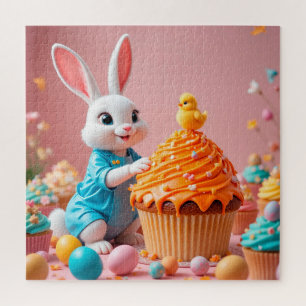 Easter Bunny and Chick with Colorful Cupcakes Jigsaw Puzzle