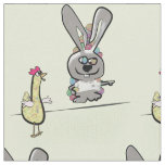 Easter Bunny and Chicken Cartoon Fabric