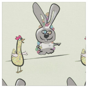 Easter Bunny and Chicken Cartoon Fabric