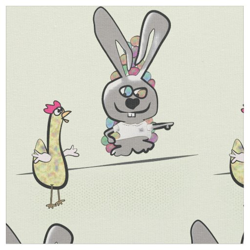 Easter Bunny and Chicken Cartoon Fabric