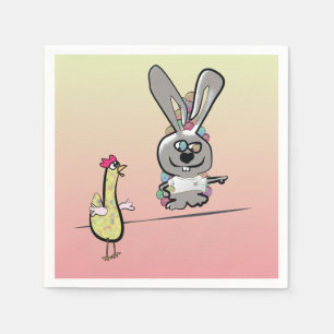 Easter Bunny and Chicken Cartoon Paper Napkins