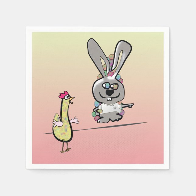 Easter Bunny and Chicken Cartoon Paper Napkins (Front)