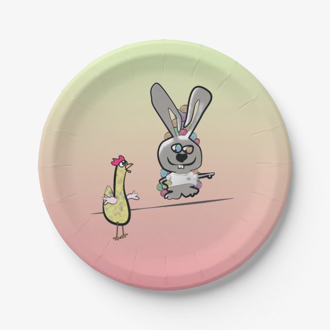Easter Bunny and Chicken Cartoon Paper Plates (Front)
