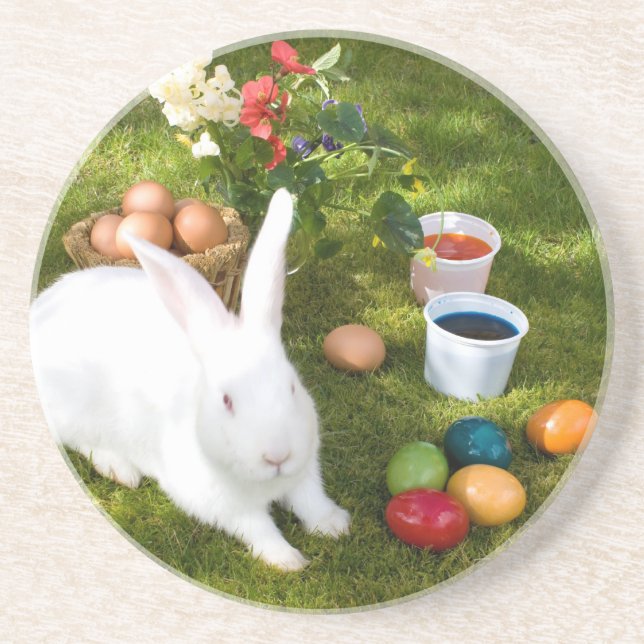 Easter Bunny And Colored Eggs Coaster (Front)