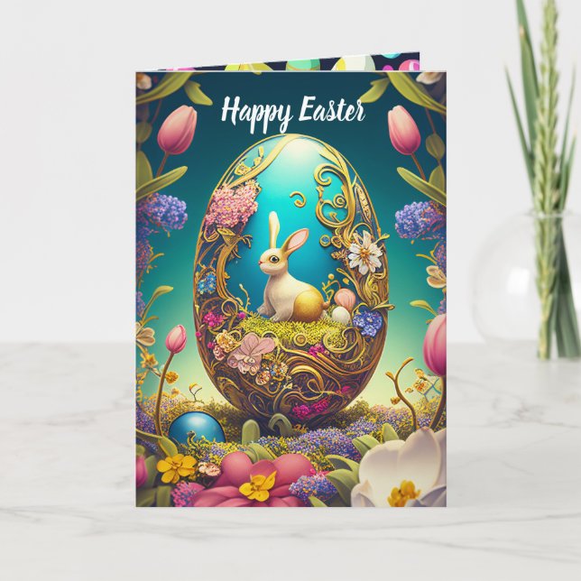 Easter bunny and colored eggs holiday card (Front)