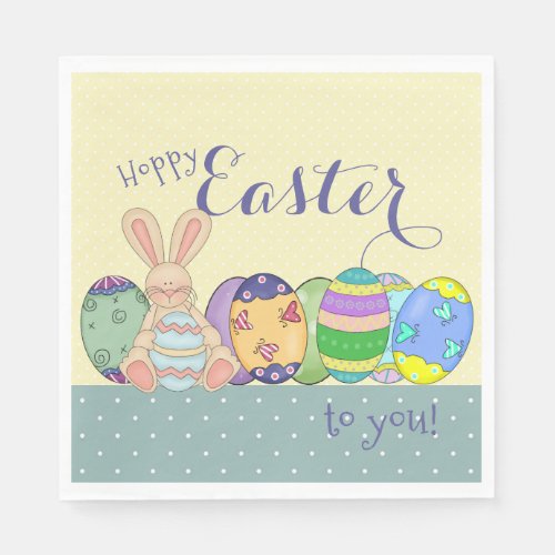 Easter Bunny And Colored Eggs Party Napkins
