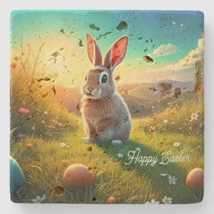Easter Bunny and Colorful Eggs in Spring Magic Stone Coaster