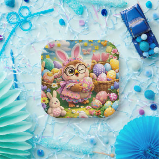 Easter bunny and colourful eggs party design paper plates