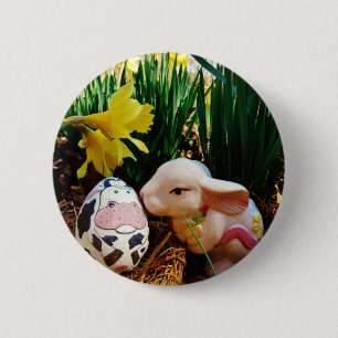 Easter Bunny and cow egg Button